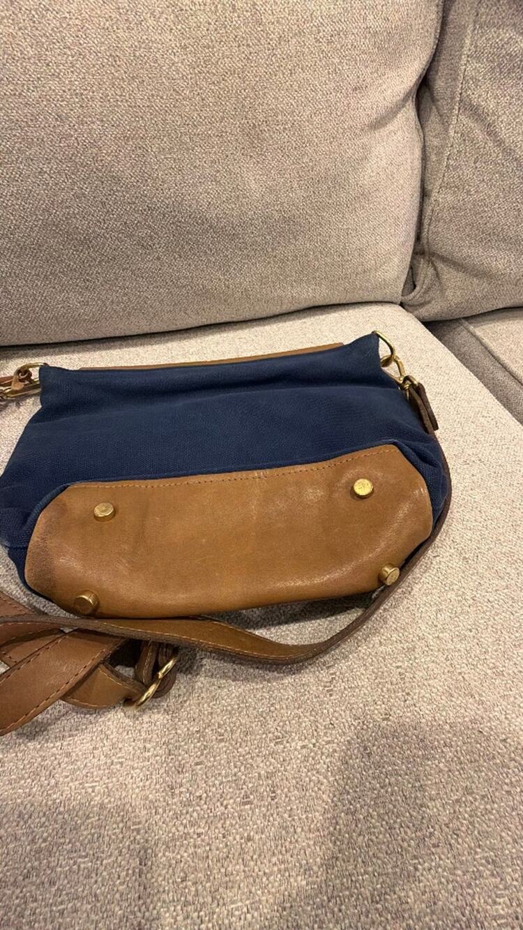 R. Riveter Hobby Navy Nylon & Brown Leather Handbag